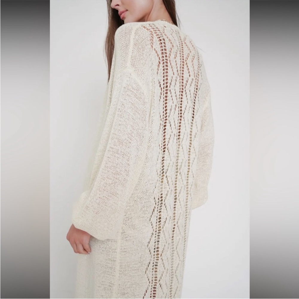 Cardigan Long Ivory Ballon Sleeve Knit Oversized 
S/M NWOT